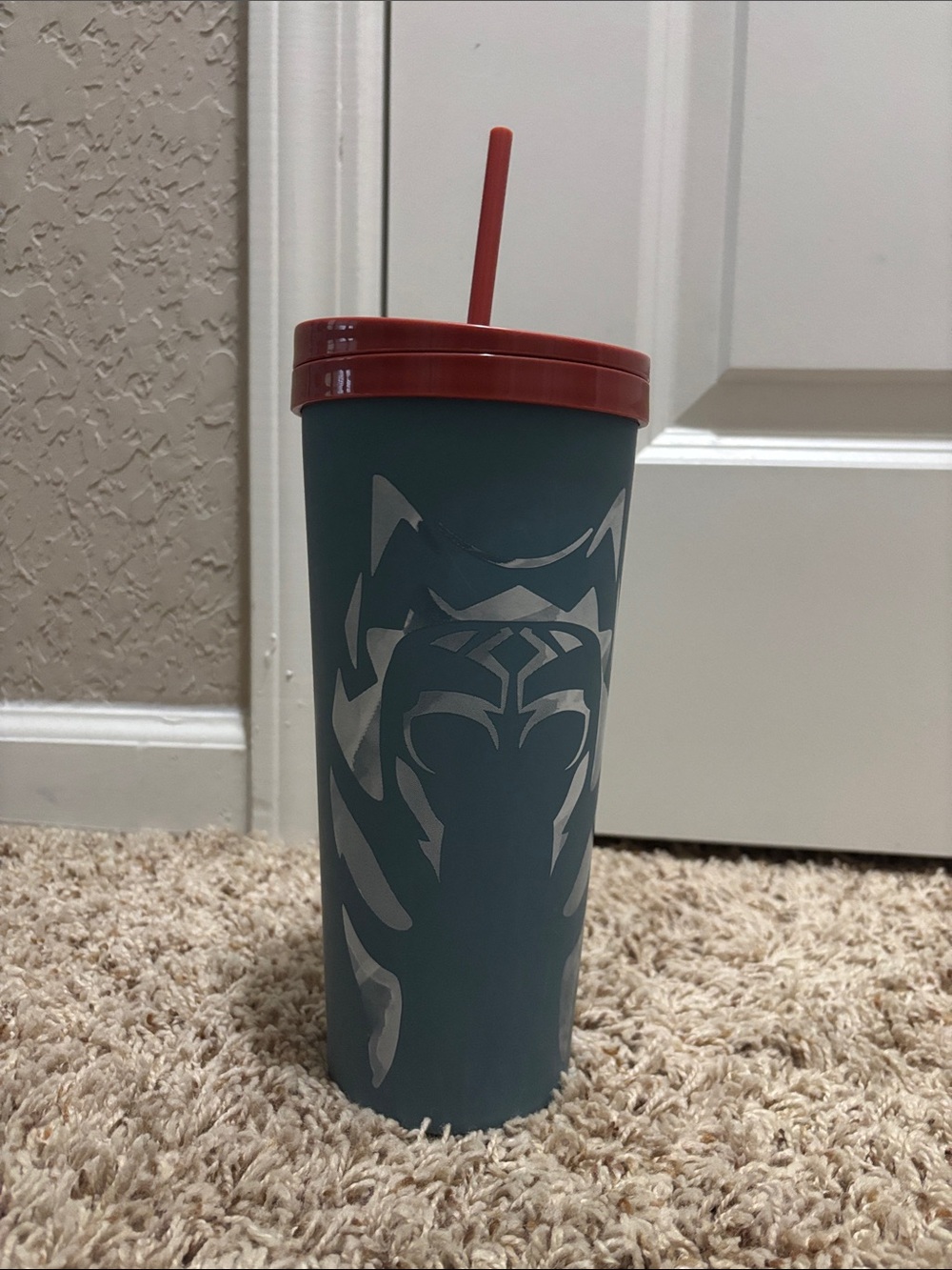 Star Wars Ahsoka color changing Blue Travel Tumbler with Red Lid and Straw